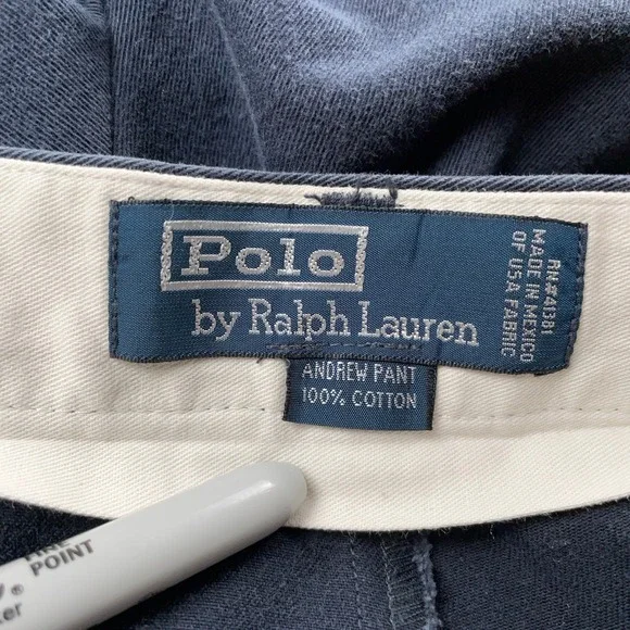 VTG Polo Ralph Lauren Pants Mens 40x34 Fits 38x33 Blue Andrew Pleated Chino - Picture 7 of 10
